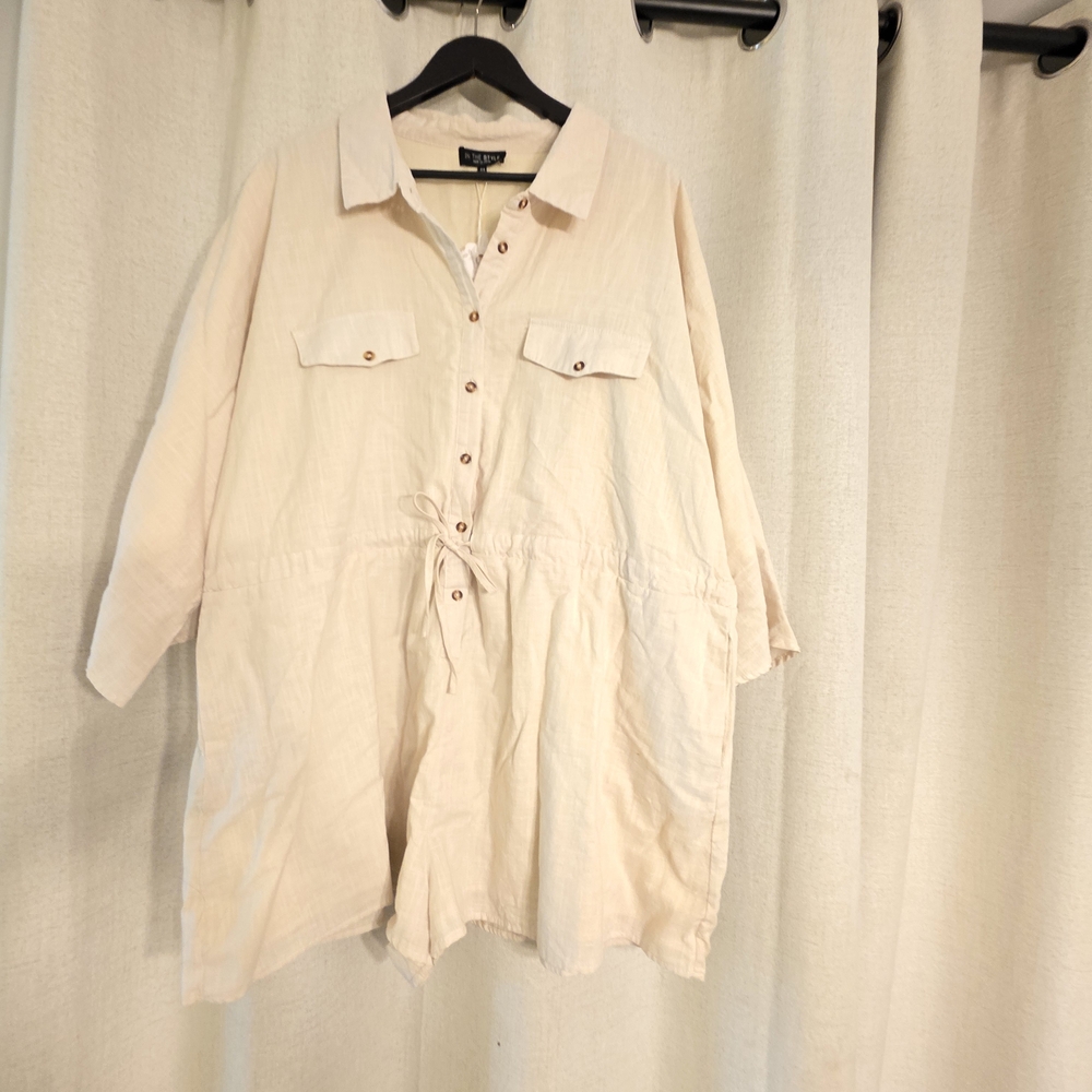 Cream Button-Up Tunic Style Romper
